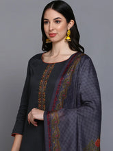 Cotton Grey Embroidered Straight Kurta Pant With-VKSKD1940